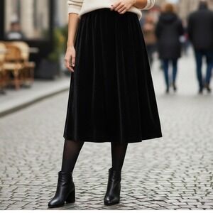 Vtg Summit Sportswear Skirt Womens Size 16 Black Goth Velvet Aline Midi Side Zip